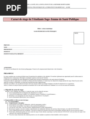 Carnet De Stage Sage Femme Sante Publique Version Sept 2019 Pdf Sage Femme Accouchement