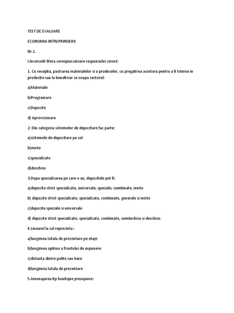 TEST DE EVALUARE NR 1 | PDF