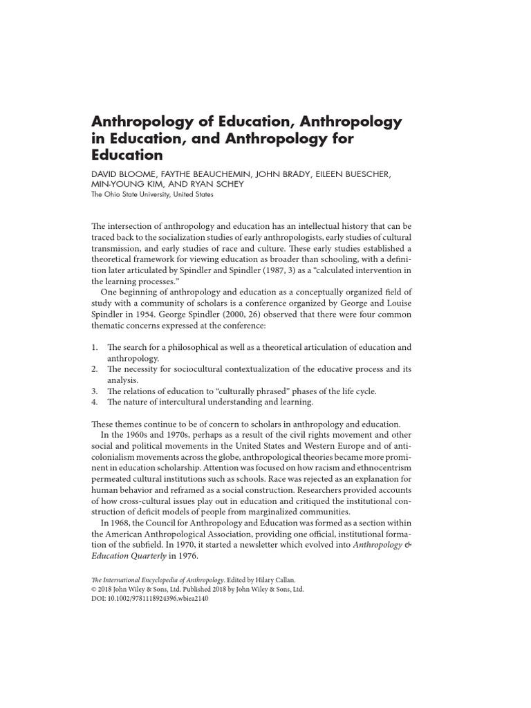 Anthropology of Education PDF Anthropology Ethnography