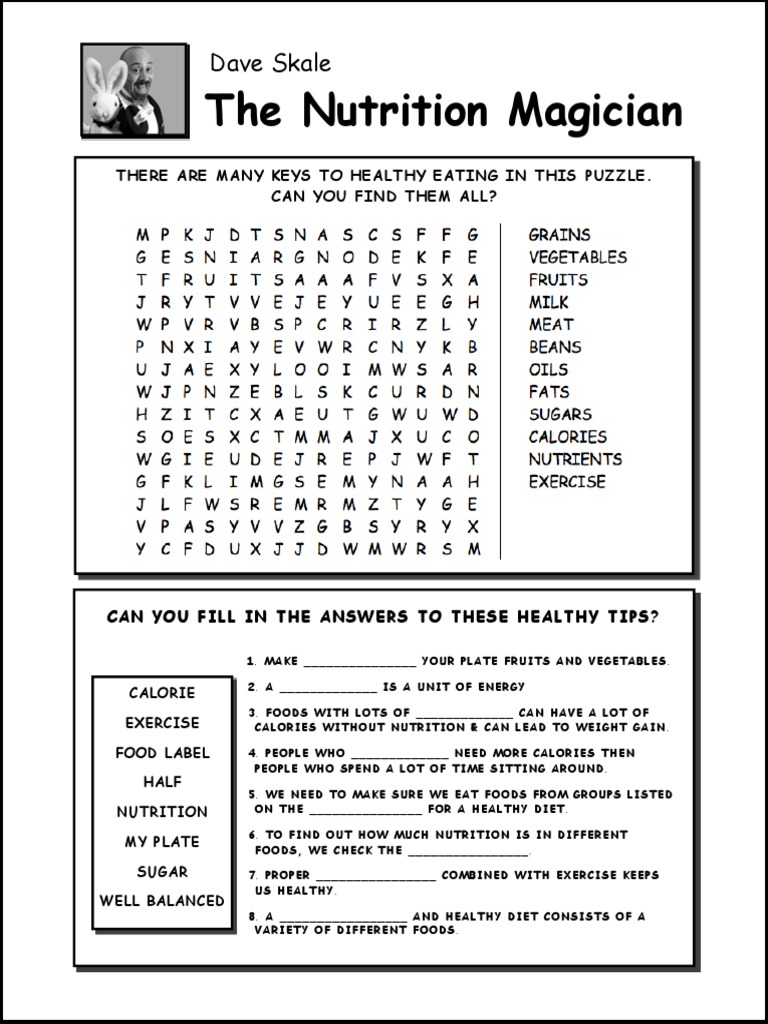 Nutrition Worksheets PDF | PDF | Healthy Diet | Foods for Free Printable Nutrition Worksheets For Adults