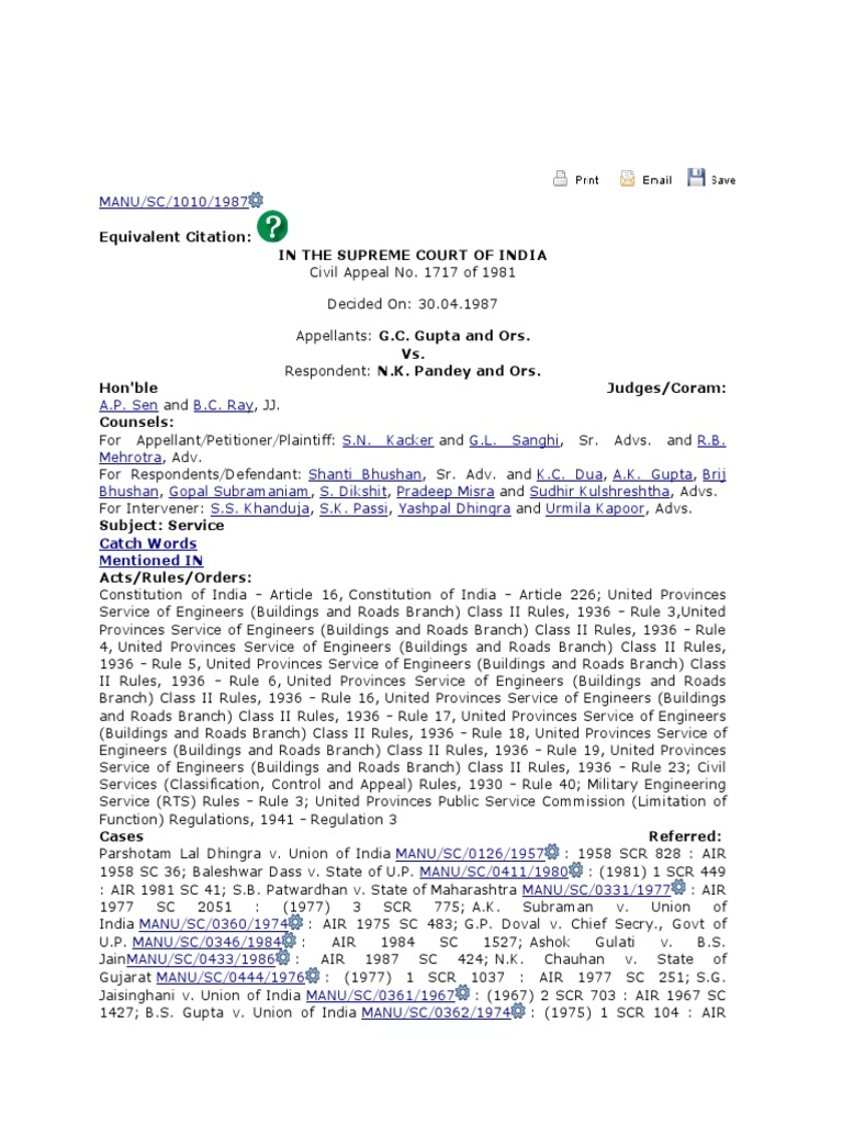 Equivalent Citation in The Supreme Court of India Catch Words