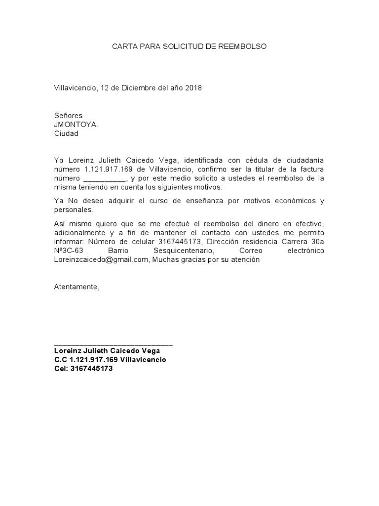 Carta de Reembolso PDF