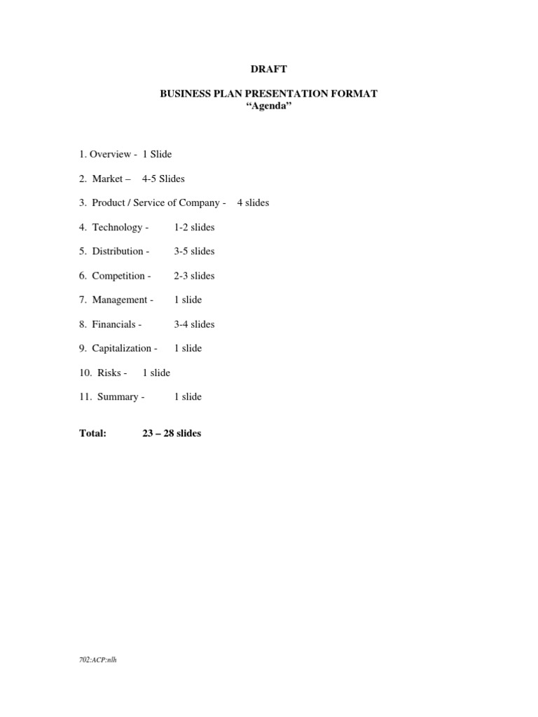 Draft Business Plan Presentation Format | PDF