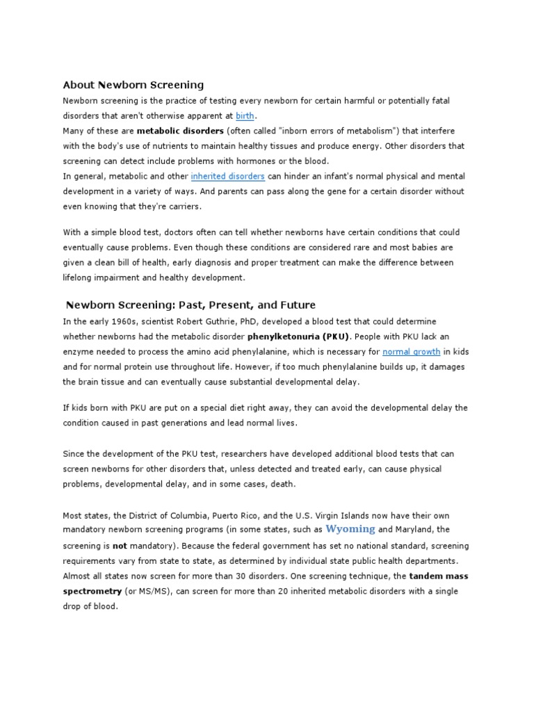 About Newborn Screening: Birth | PDF | Clinical Medicine | Medical