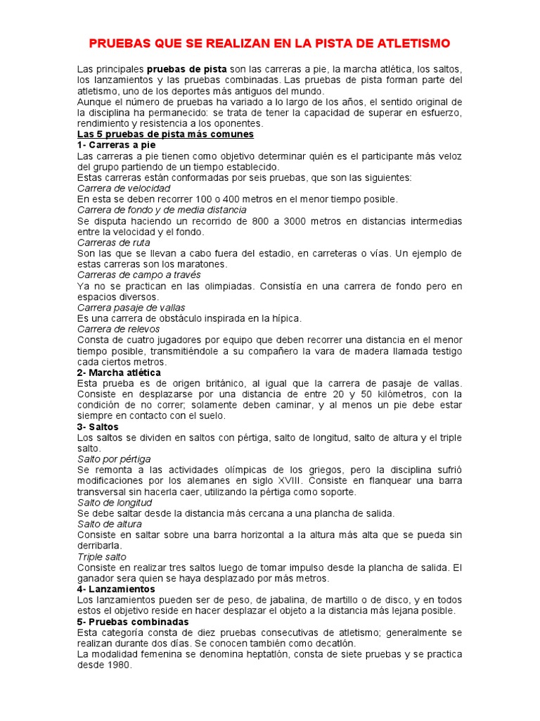Pruebas Comunes en Pista de Atletismo | PDF | Deporte del atletismo ...