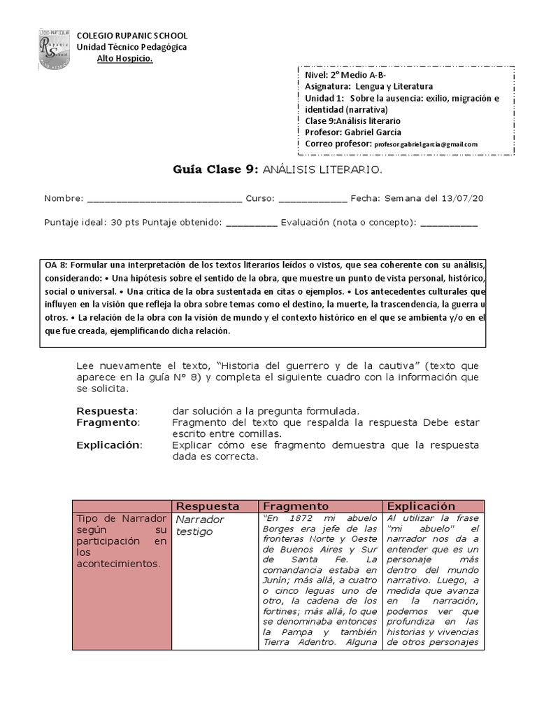 Análisis literario del texto Historia del guerrero y de la cautiva