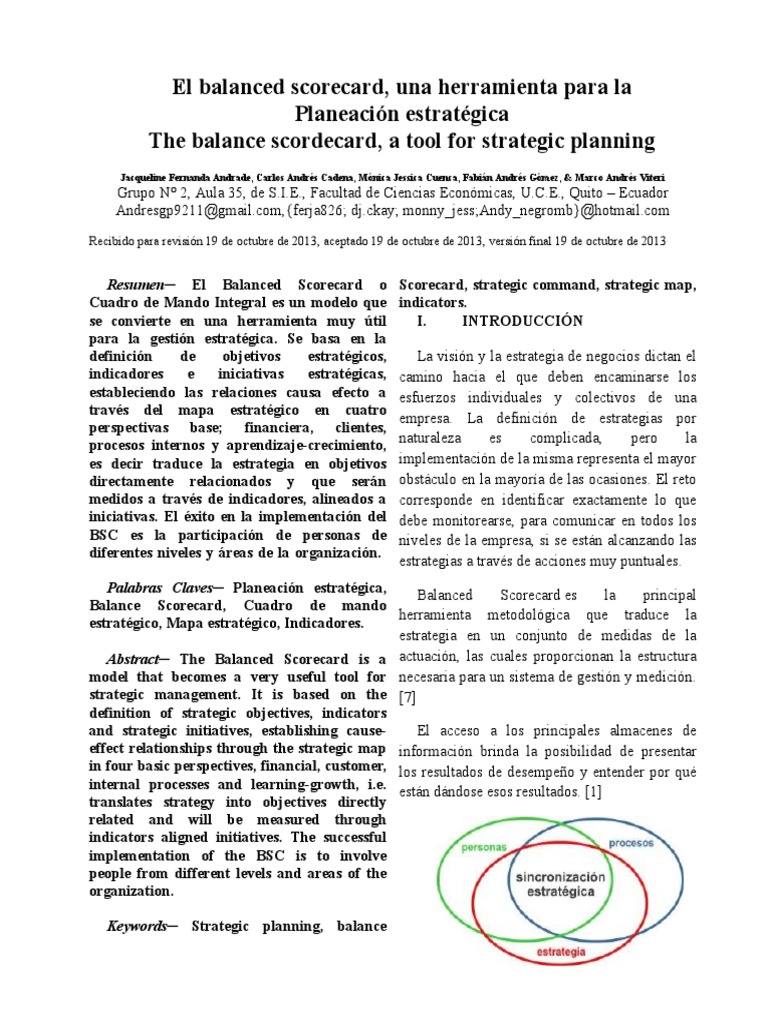 Balanced Scorecard en Planeación Estratégica | PDF | Cognición ...