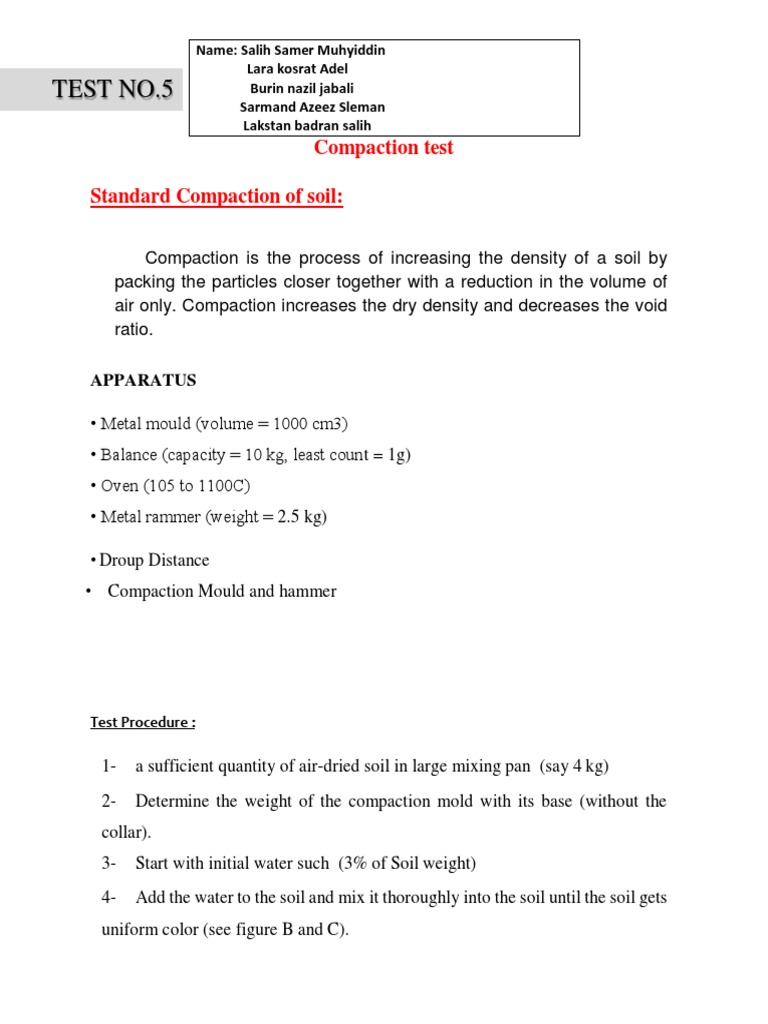Soil Compaction Test Procedure and Results | PDF | Soil | Chemistry