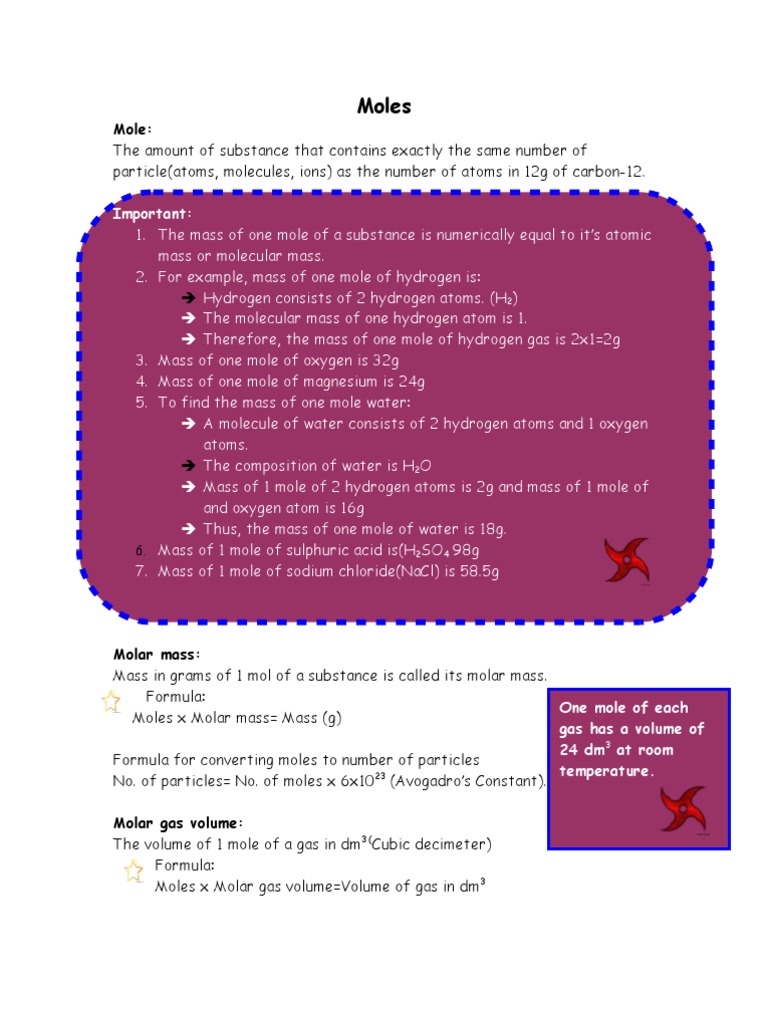 Moles | PDF | Mole (Unit) | Concentration
