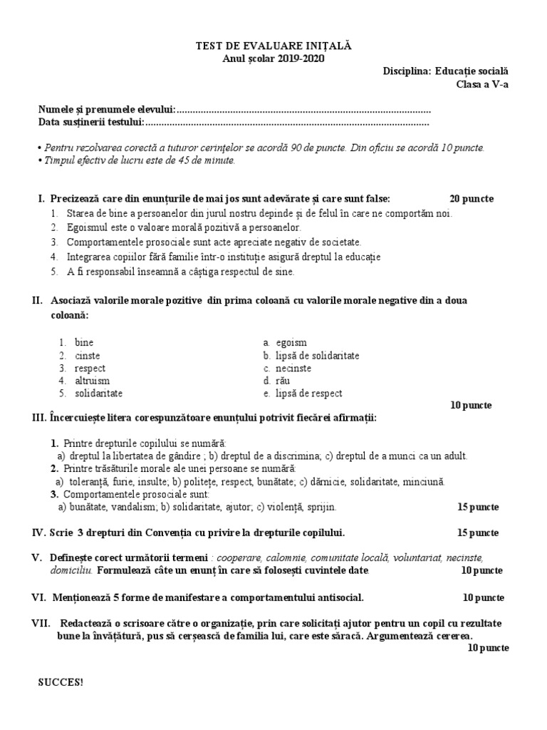4 Test Initial Clasa A Va | PDF