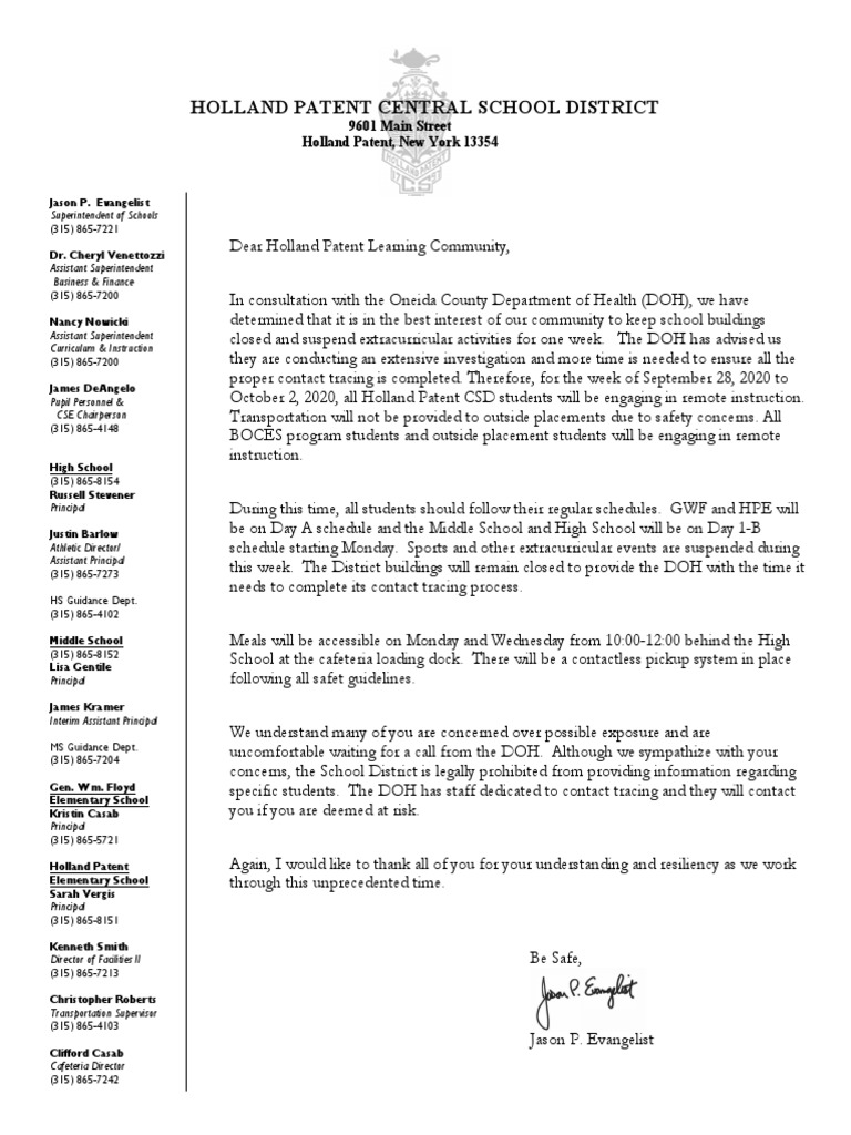 Holland Patent Closure PDF Learning Schools