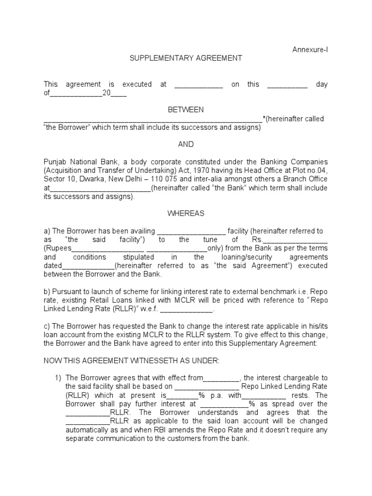 Supplemental Agreement Template - Sfiveband.com