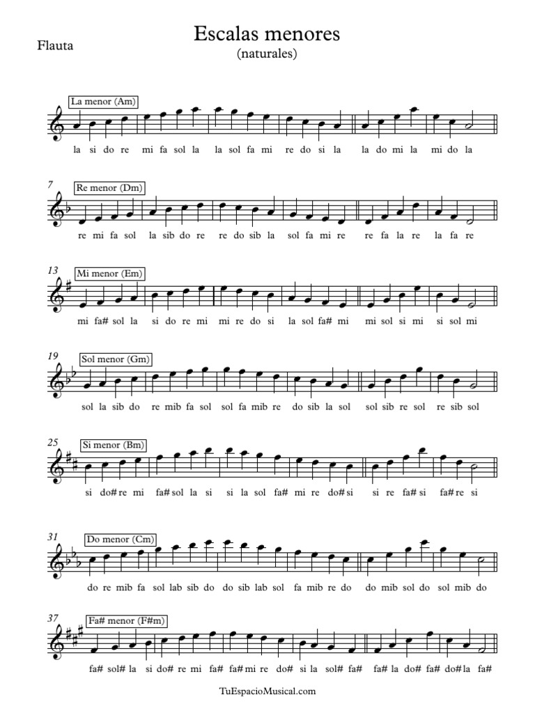 Escalas Menores Con Sílabas - Flauta | PDF | Llaves musicales | Musicología