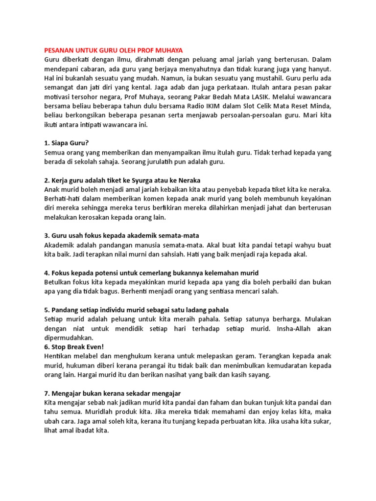 Pesanan Untuk Guru Oleh Prof Muhaya Pdf