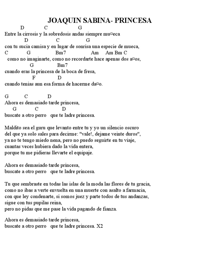 Princesa Sabina Letra : Letra y acordes de princesa – GQUGX