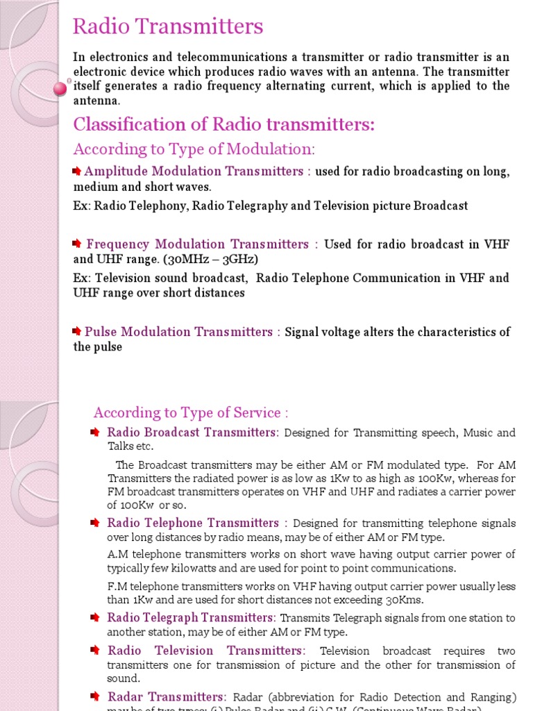 Overview of Radio Transmitter Types | PDF | Transmitter | Radio
