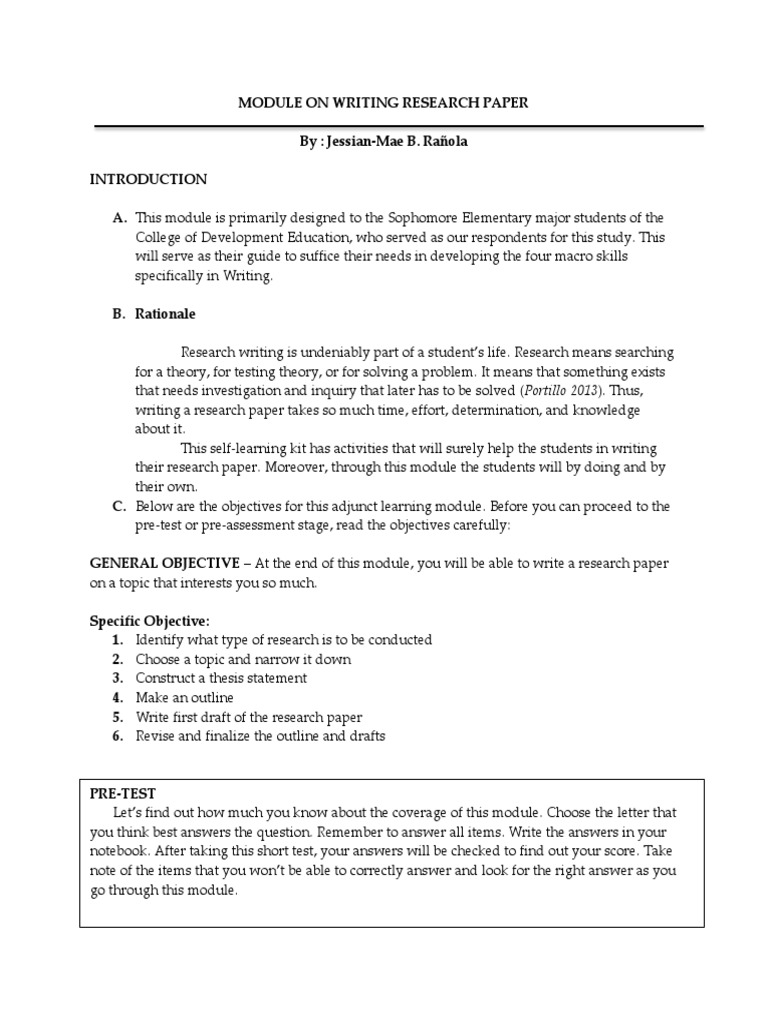 Module On Writing A Research Paper (Esp) | PDF | Thesis | Qualitative ...