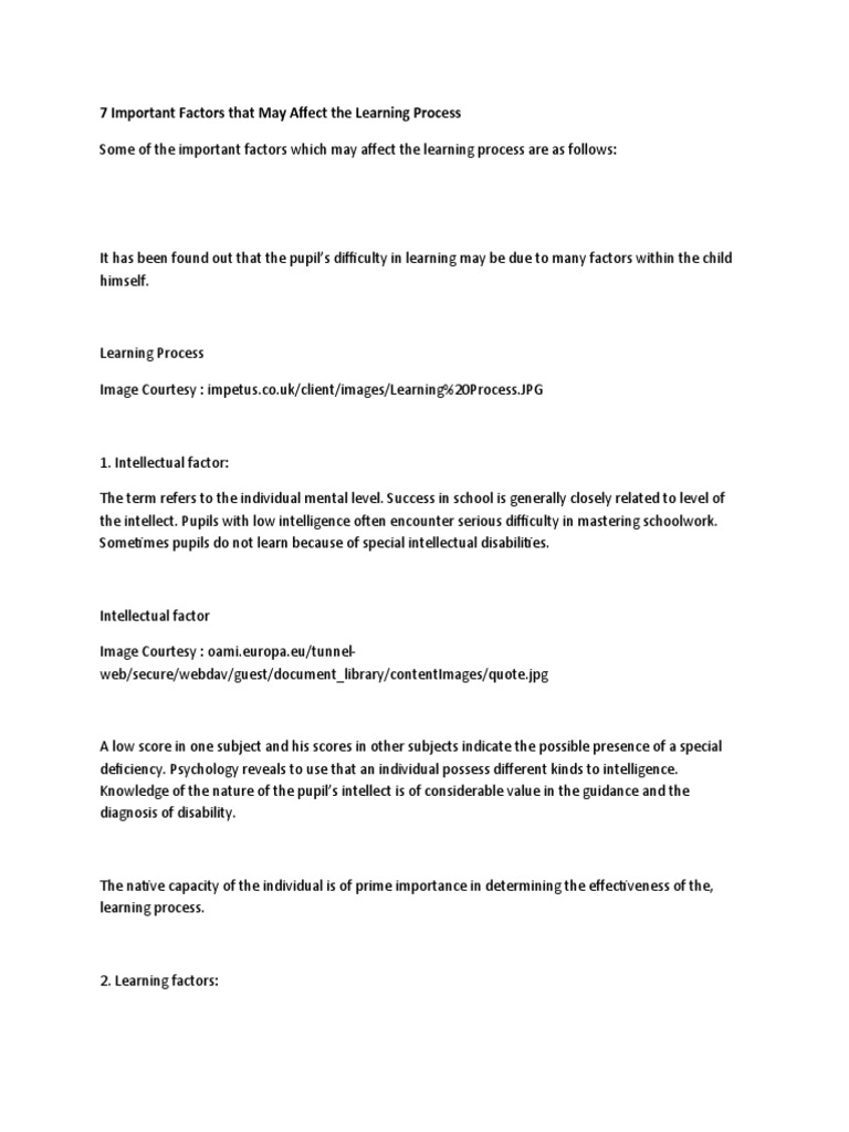 7 Important Factors That May Affect The Learning Process | PDF | Business