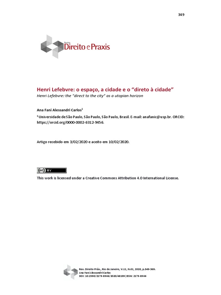Artigo Henri Lefebvre o Espaço, A Cidade e o Direito À Cidade PDF