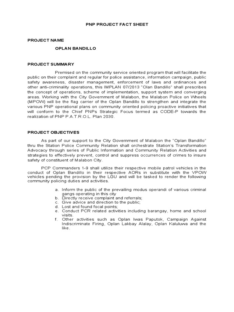 Oplan Bandillo: Community Policing Initiative | PDF | Community ...