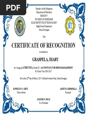 CERTIFICATE OF RECOGNITION