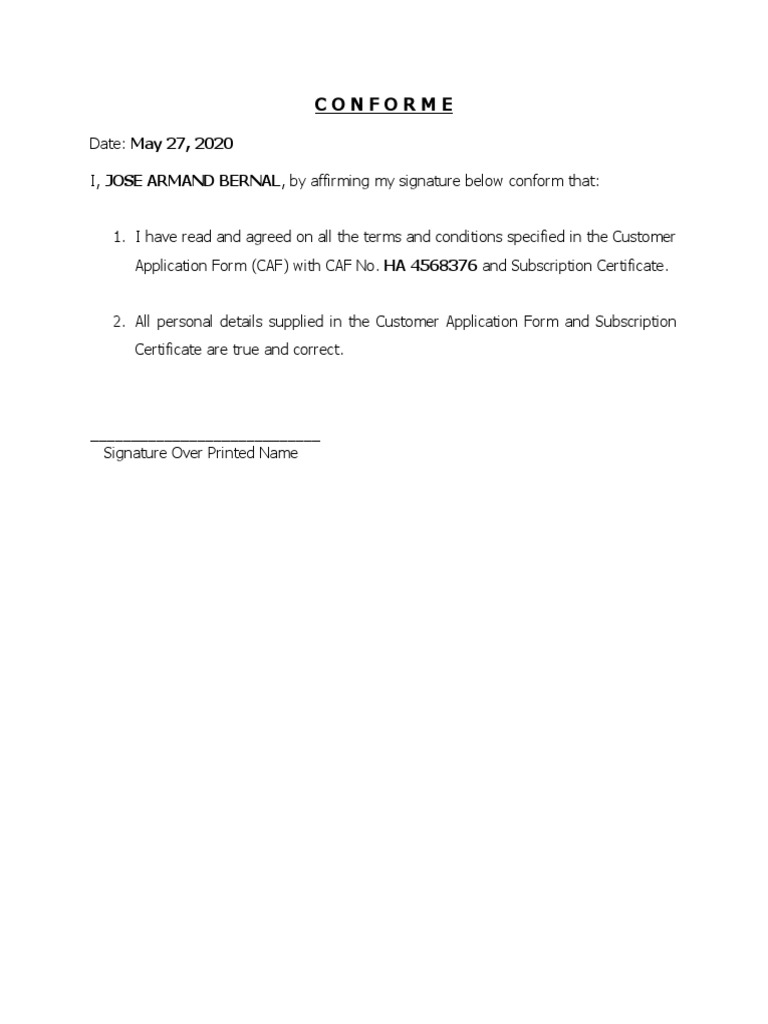 Conformed Signature Acknowledgment | PDF