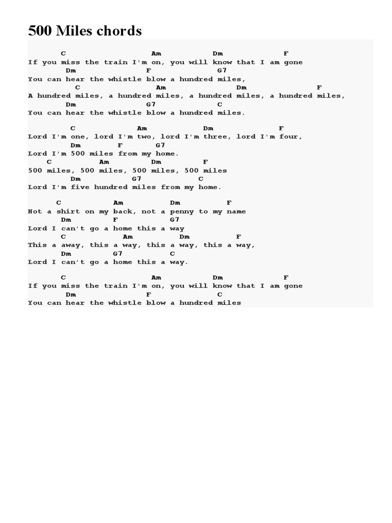 500 Miles Chords Pdf