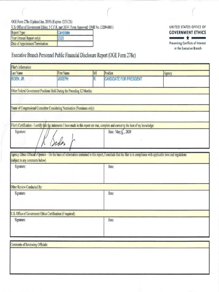 OGE Form 278e: Biden's Financial Disclosures | PDF | Defined Benefit ...
