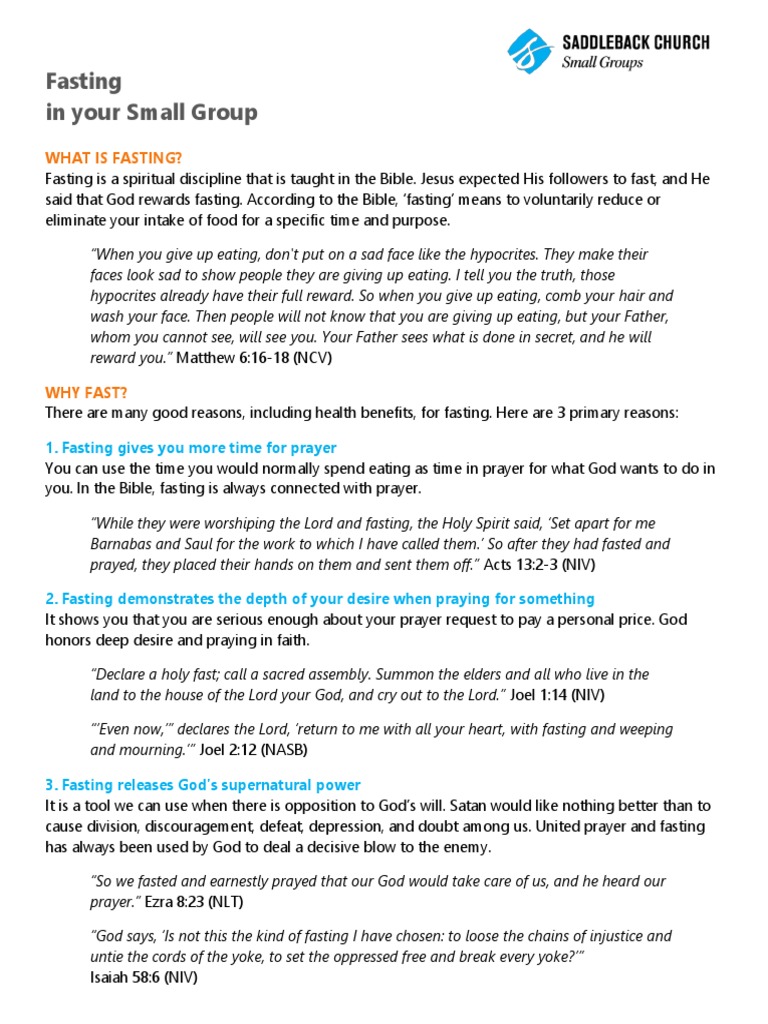 Fasting in Small Groups: A Guide | PDF | Fasting | Meal