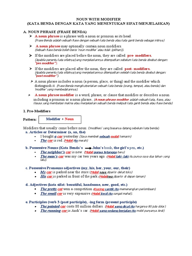 Noun Phrase dan Modifiers dalam Bahasa Inggris | PDF