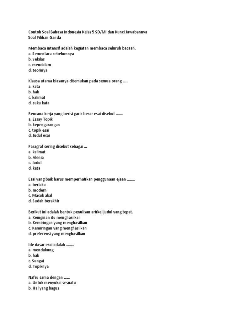 Contoh Soal Membaca Intensif Dikdasmen