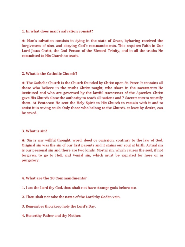 Primer Catechism | PDF | Eucharist | Confession (Religion)