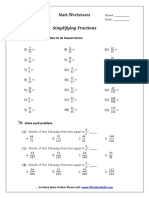 Simplifying Fractions Worksheet