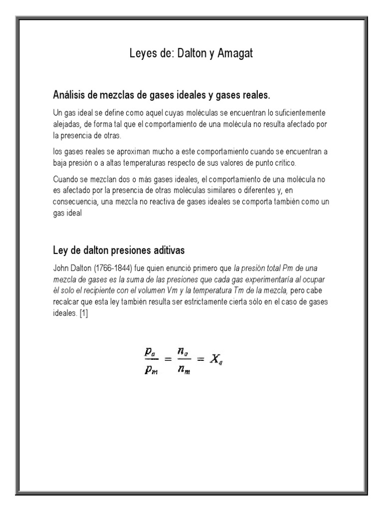 Leyes de Dalton y Amagat en Gases | PDF | Gases | Fases de la materia