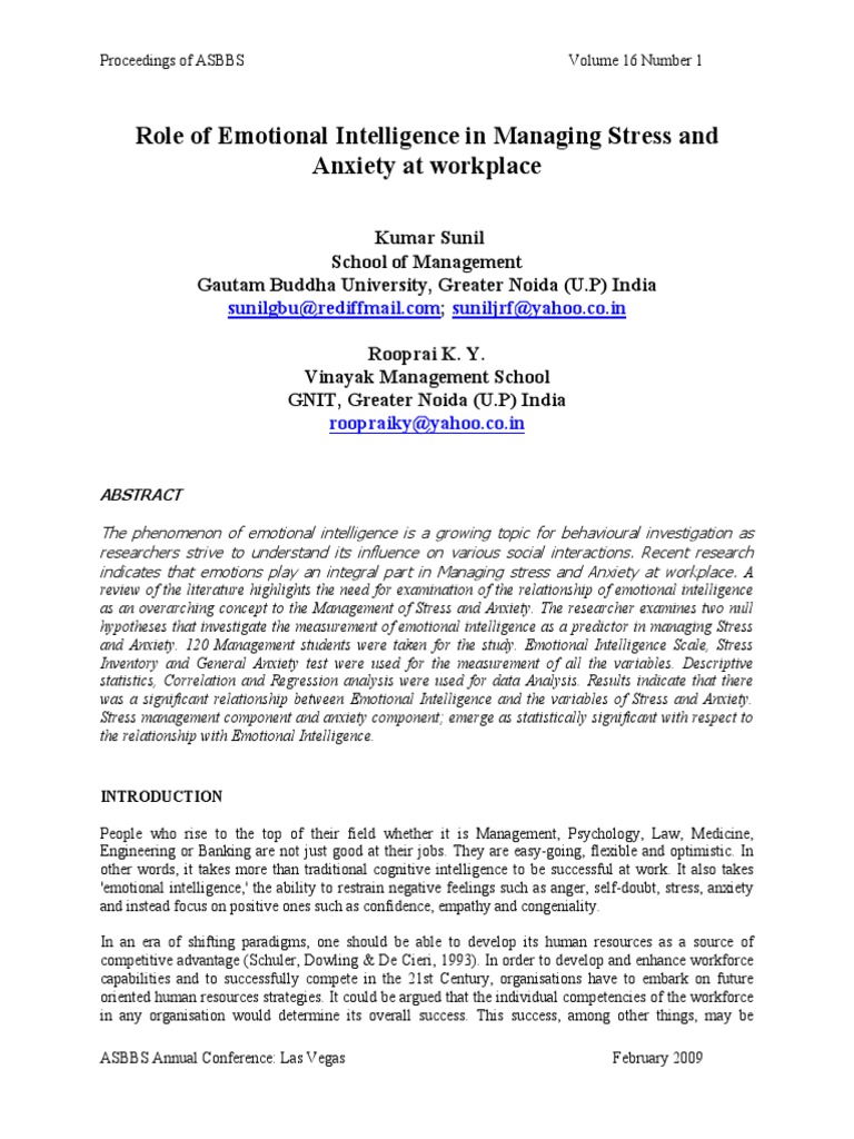 The Relationship Between Emotional Intelligence And Managing Stress And