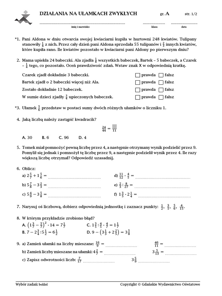 Matematyka Z Plusem Klasa 6 Sprawdziany