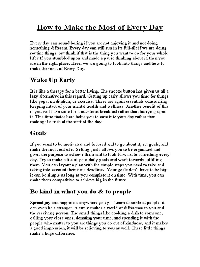 How To Make The Most of Every Day | PDF | Behavior Modification ...