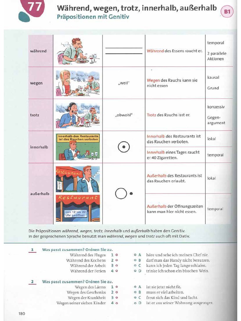 Präposition Mit Genitiv (Wegen, Trotz, Während) - Aktiv | PDF