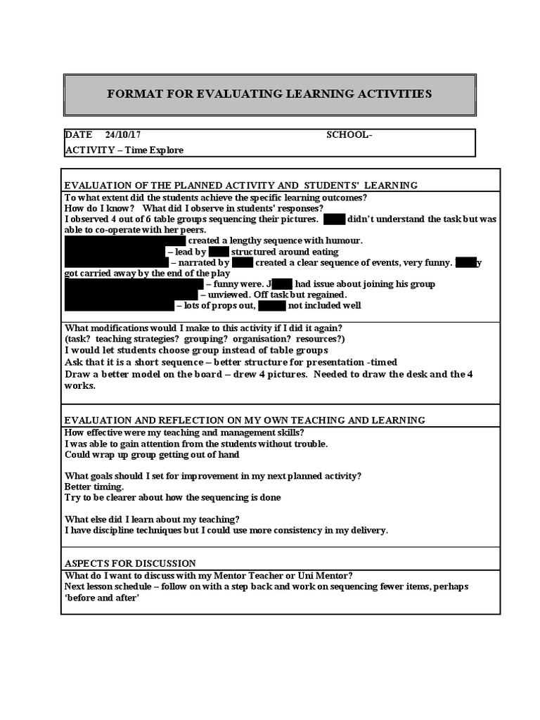 Evaluating Learning Activities in Class | PDF