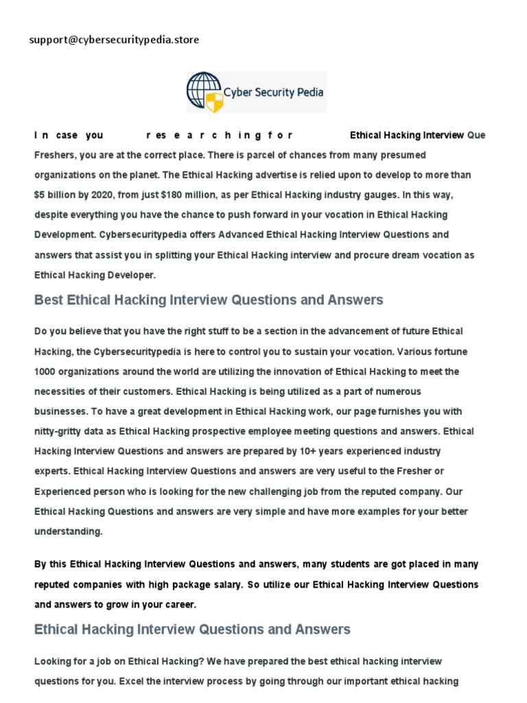 Cybersecuritypedia - Ethical Hacking Questions and Answers | PDF ...