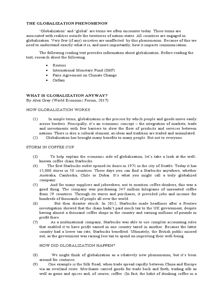 The Globalization Phenomenon Pdf Starbucks Globalization