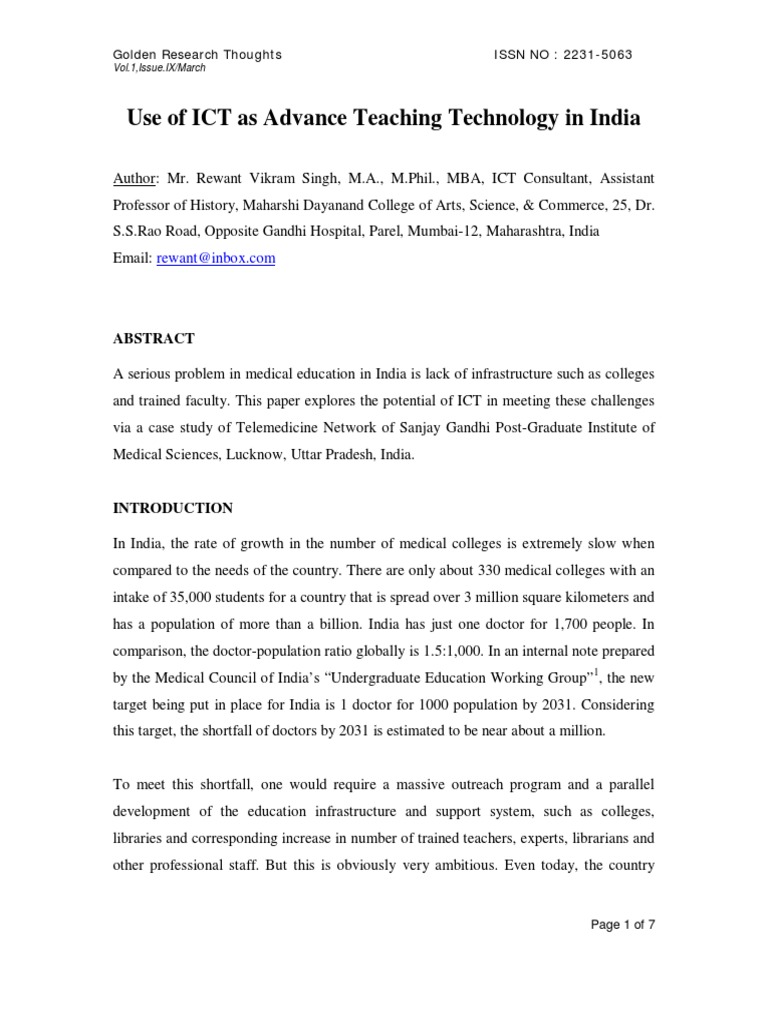 Use of ICT As Advance Teaching Technology in India | PDF ...