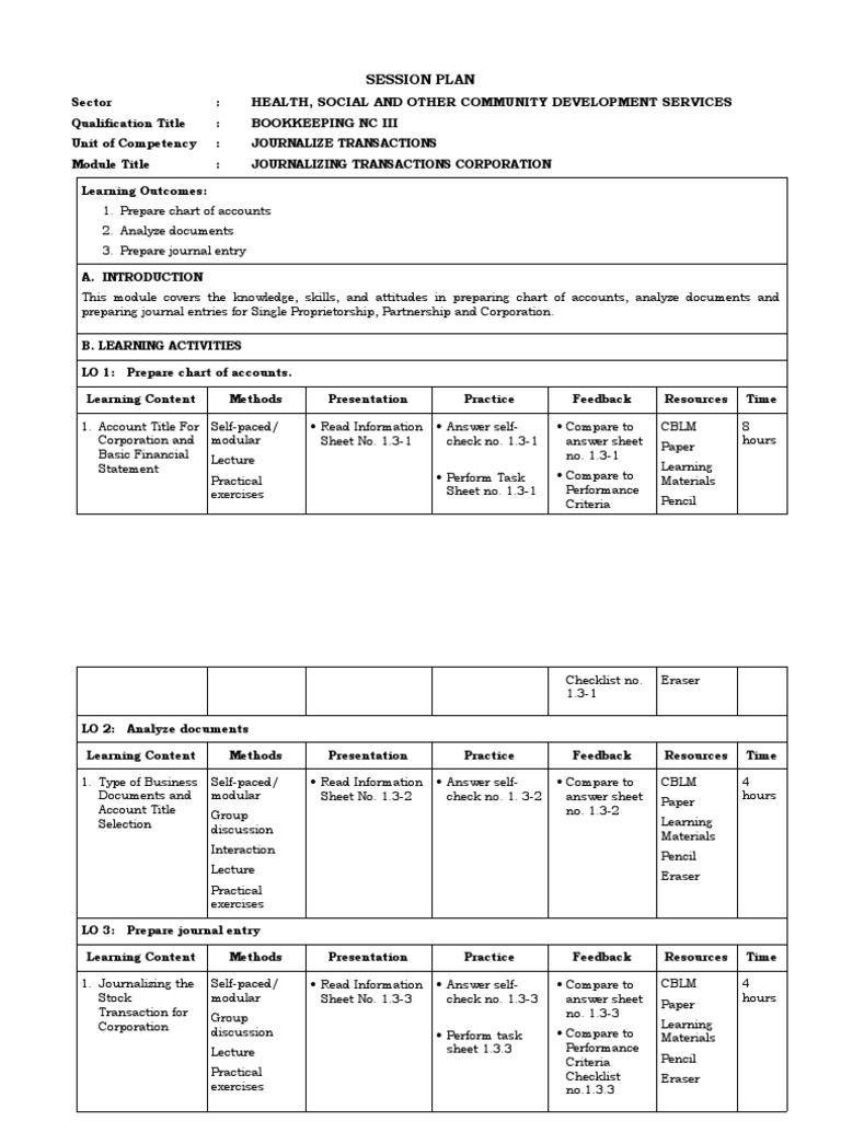 Session Plan: Health, Social and Other Community Development Services ...