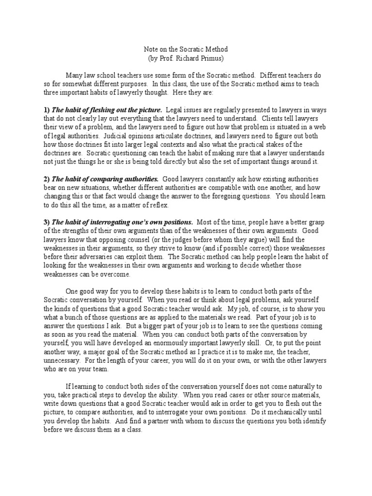 Note On The Socratic Method PDF | PDF | Lawyer | Question