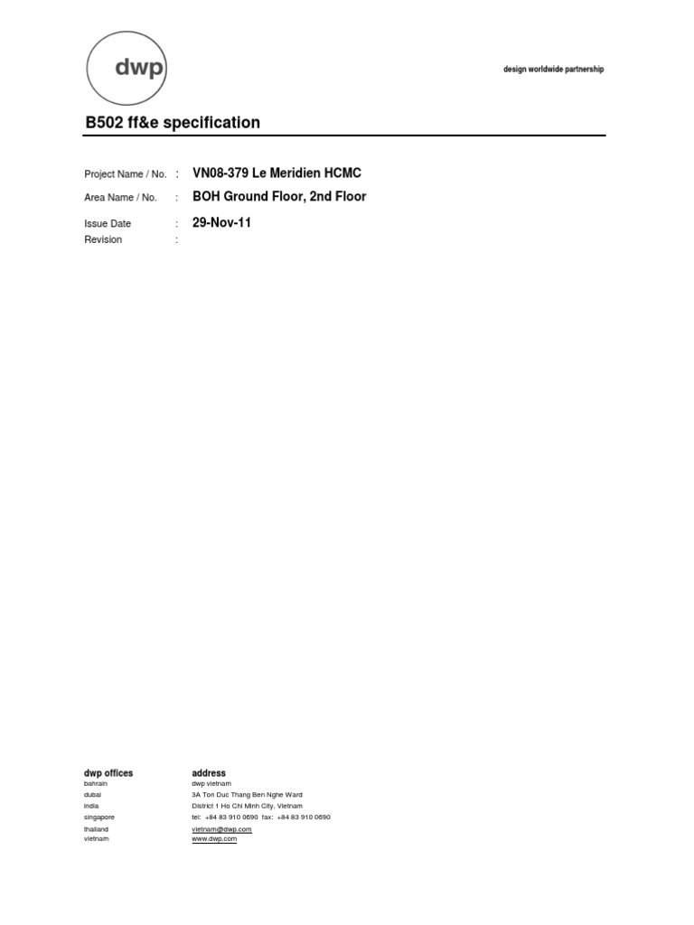 B502 BOH FF&E Specification PDF Ho Chi Minh City Specification (Technical Standard)