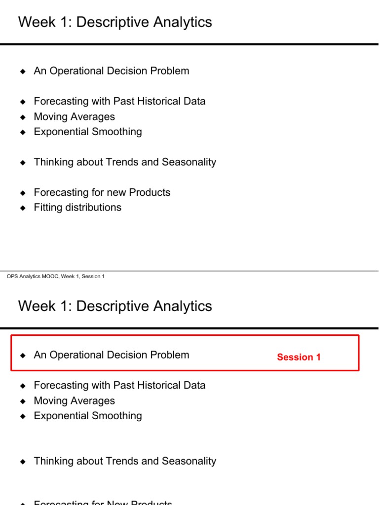 Descriptive Analytics in OPS MOOC | PDF | Forecasting | Probability ...