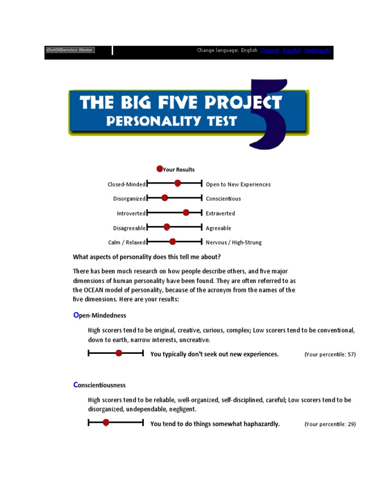 Big Five Personality Test Results | PDF | Extraversion And Introversion ...