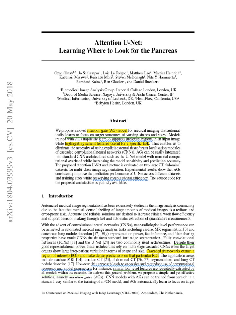 Attention U-Net Learning Where To Look For The Pancreas | PDF | Image ...