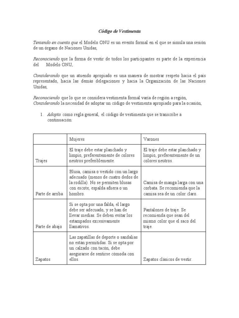 Código de Vestimenta | PDF