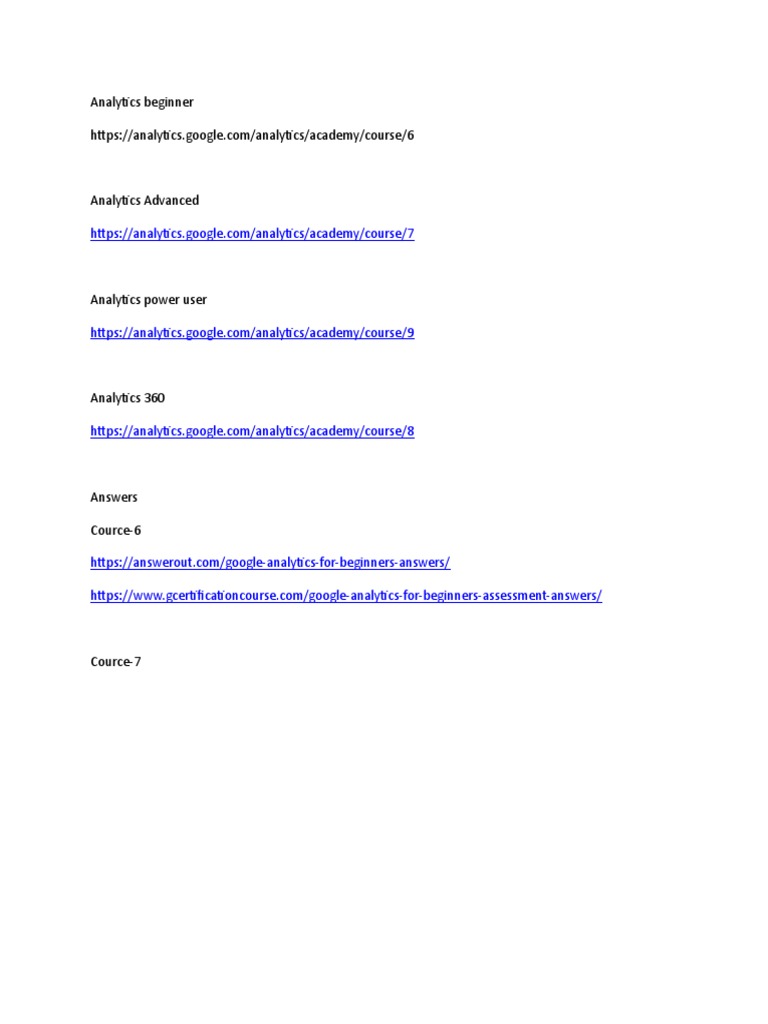 Google Analytics Course Links | PDF
